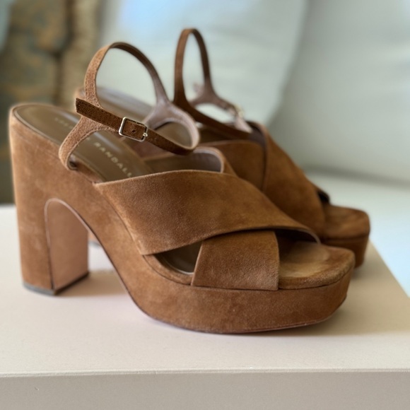 Loeffler Randall Platform suede sandals - Style is Gina color is cacao size 8B - Picture 4 of 13